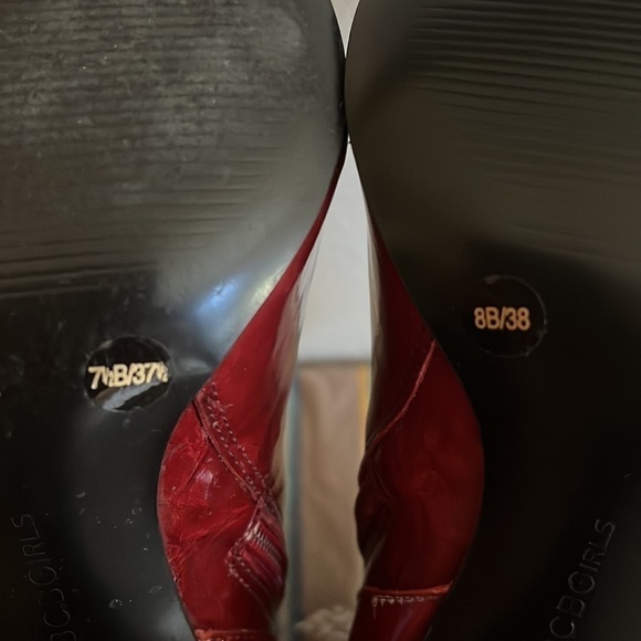 NWOB BCBGirls Red Patent Leather Ankle Bootie Heels Sz-7.5/8 - Picture 9 of 9